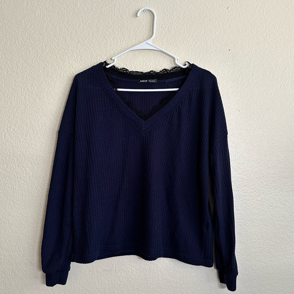 SHEIN Dark Blue Waffle Knit Longsleeve